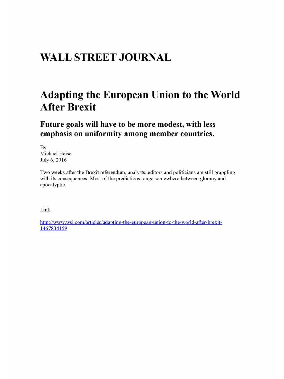 Adapting the European Union to the World After Brexit
