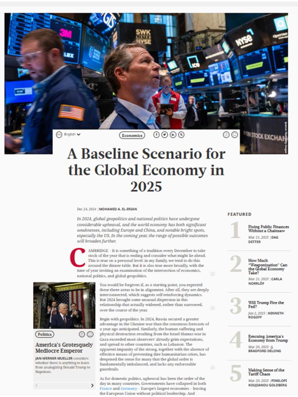 A baseline scenario for the global economy in 2025