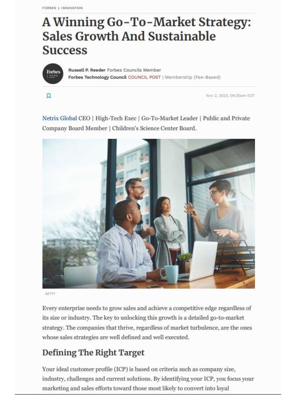 A winning go-to-market strategy: sales growth and sustainable success