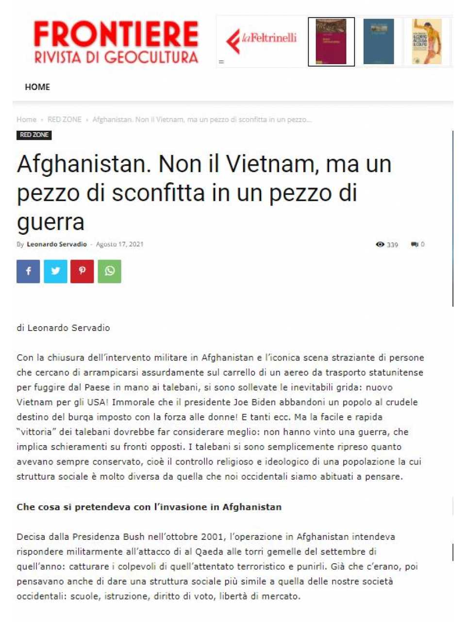 Afghanistan. Non il Vietnam, ma un pezzo di sconfitta in un pezzo di guerra