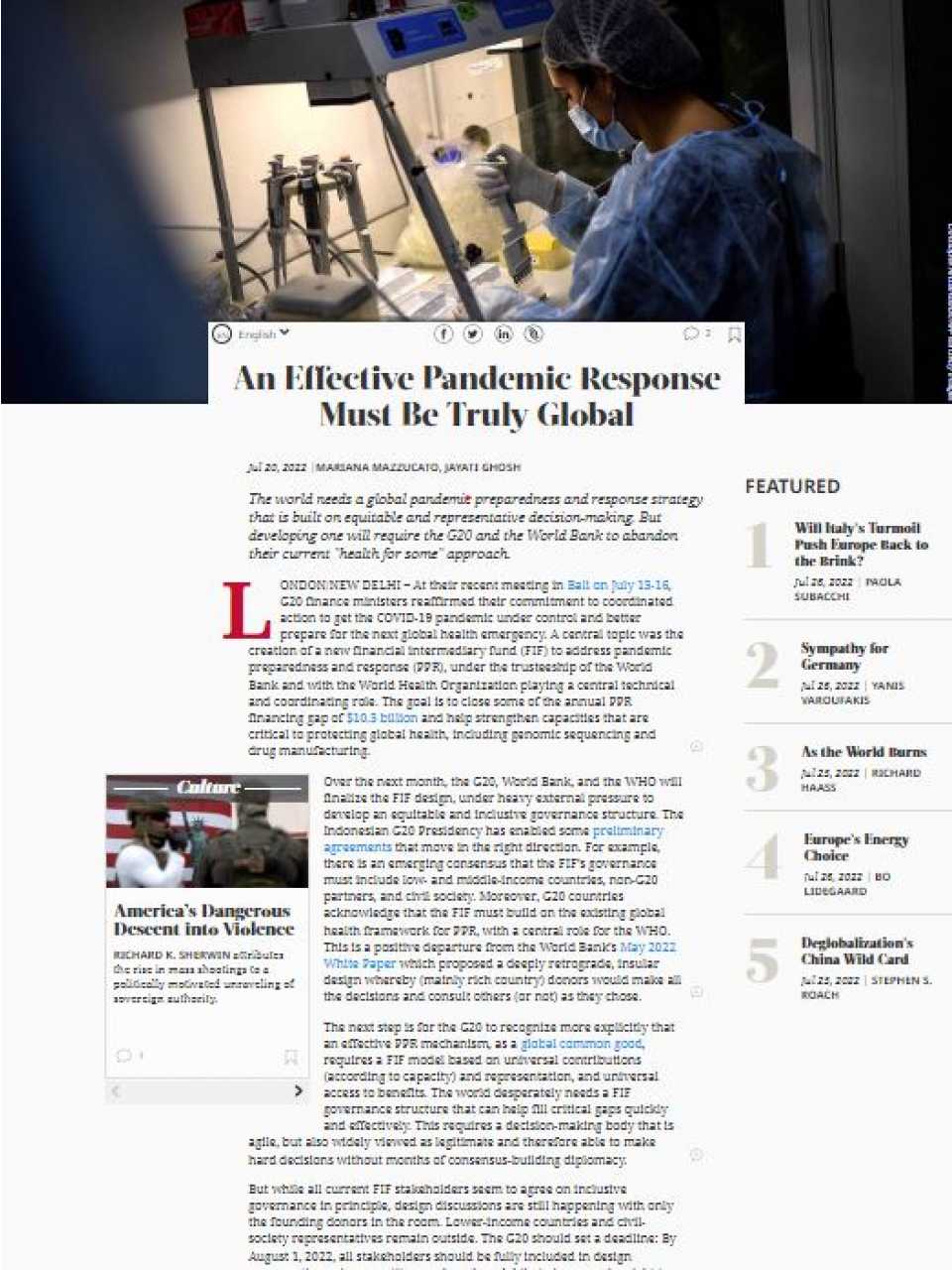 An effective pandemic response must be truly global