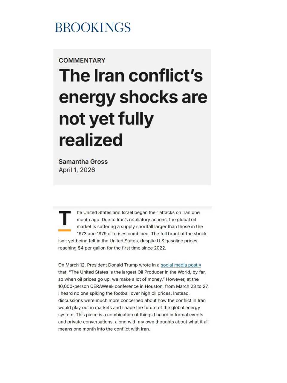  The Iran conflict’s energy shocks are not yet fully realized