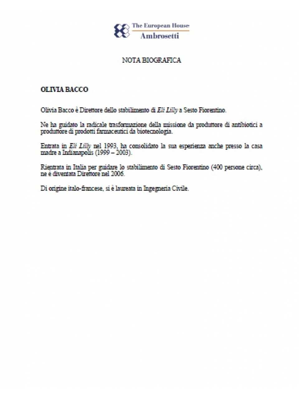 Nota biografica - Olivia Bacco