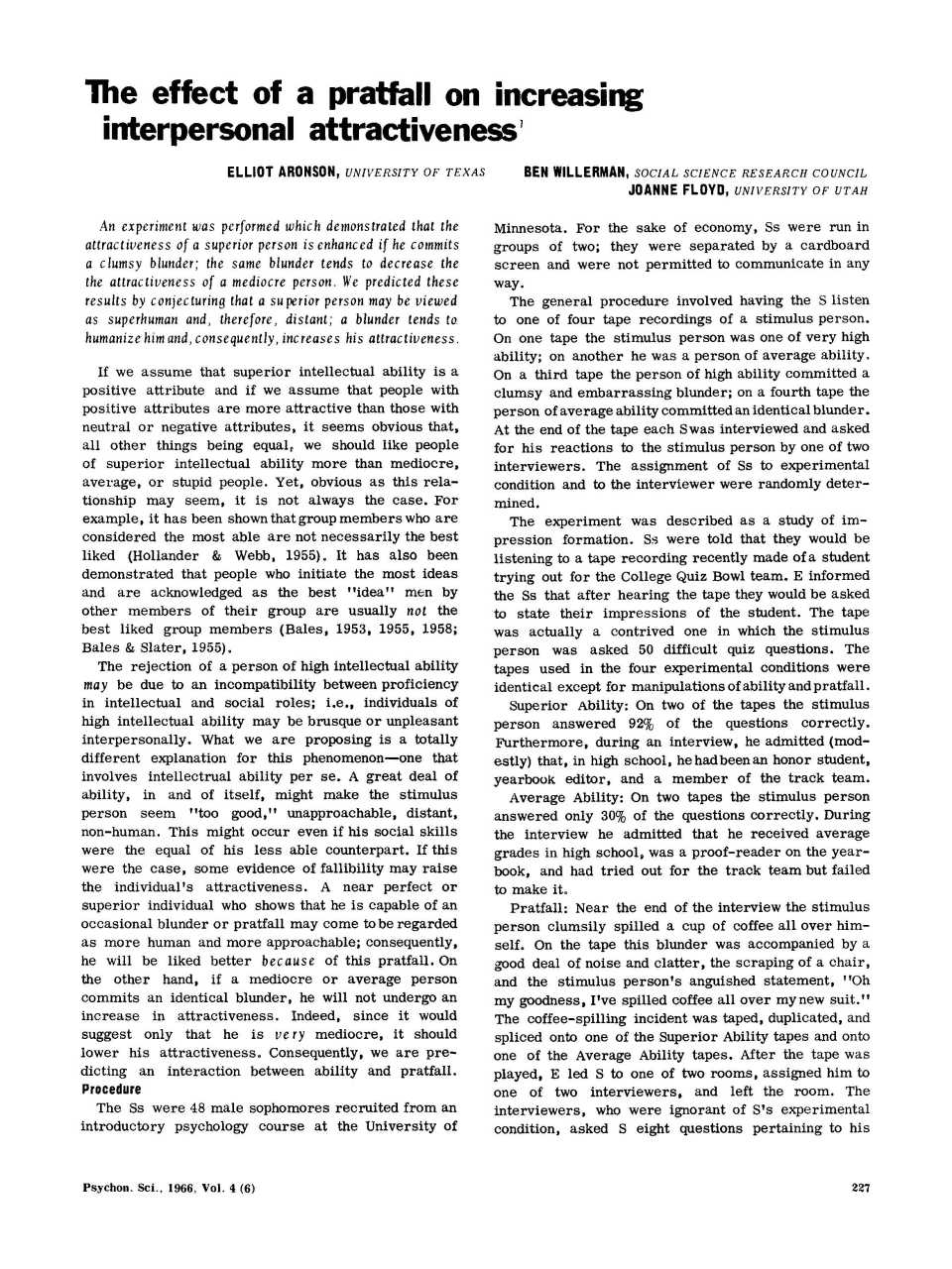 The effect of a pratfall on increasing interpersonal attractiveness