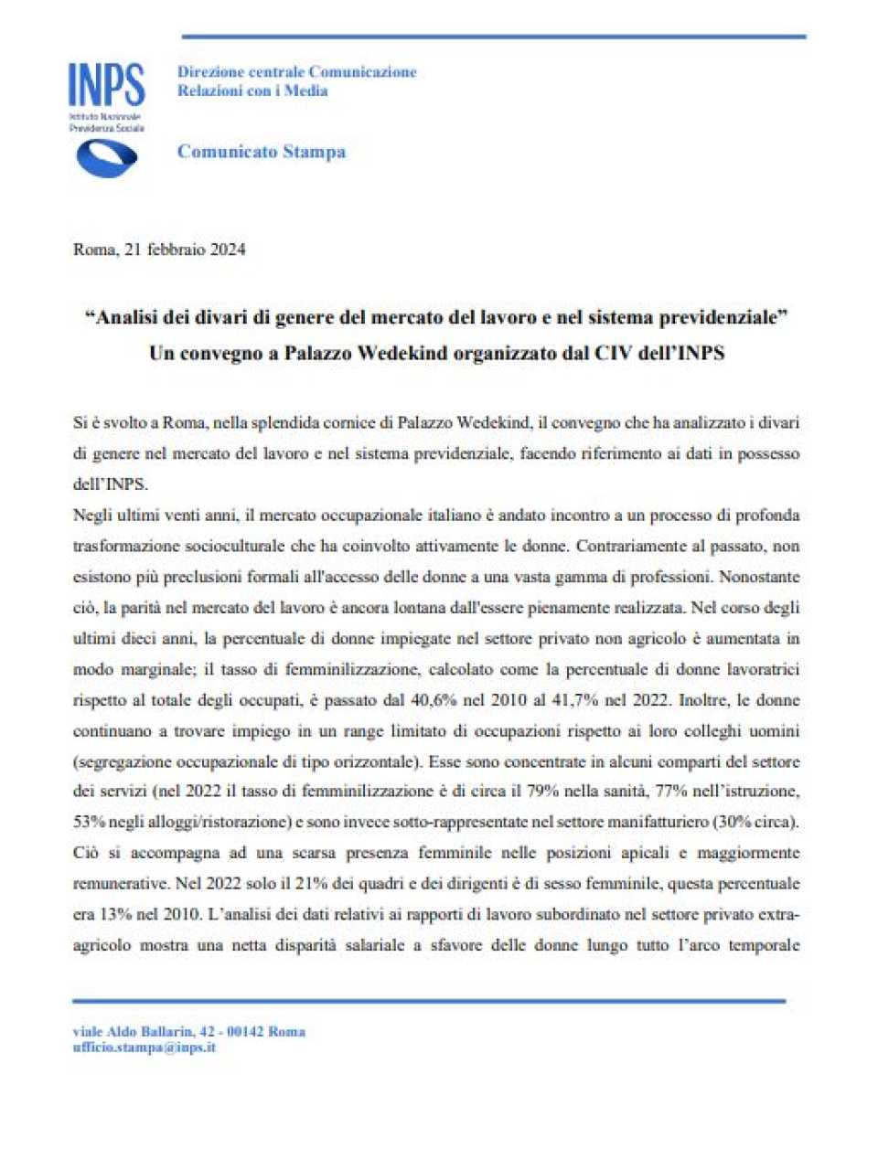 Analisi dei divari di genere del mercato del lavoro e nel sistema previdenziale