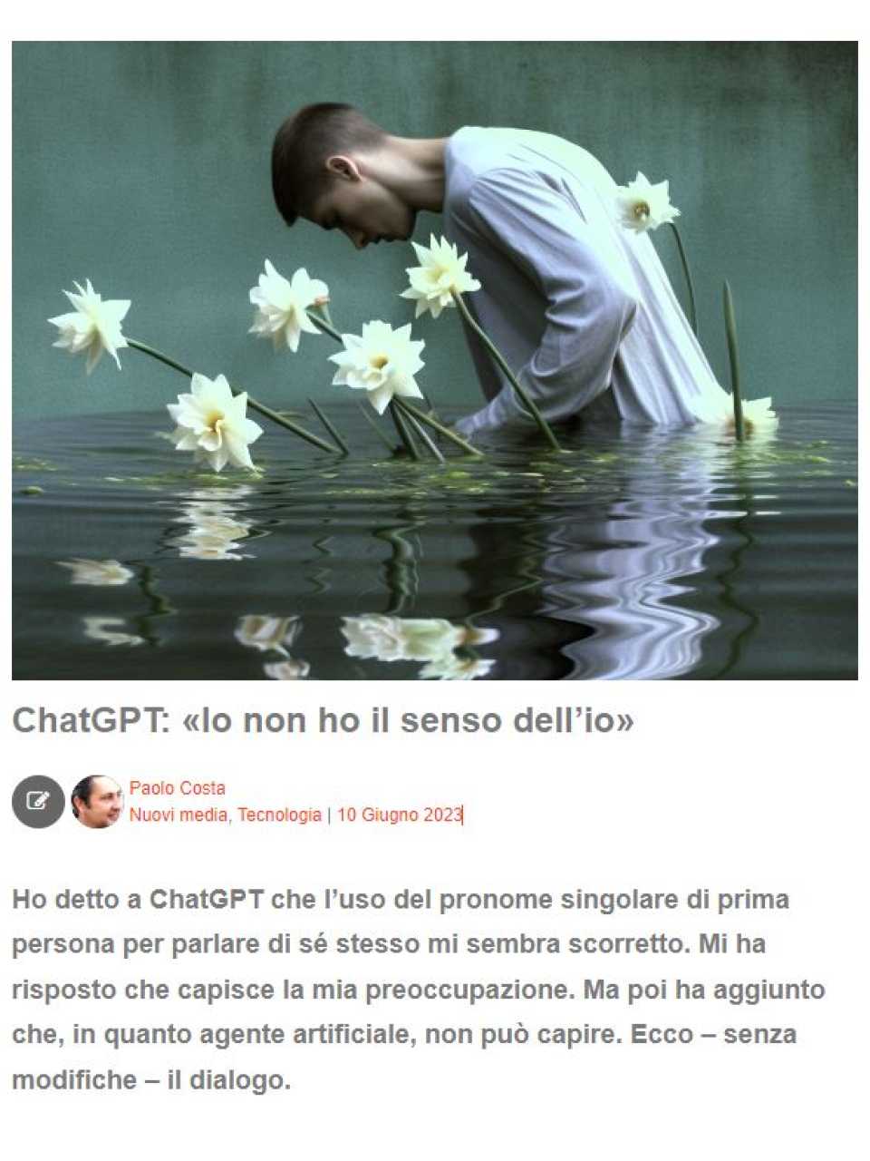 ChatGPT: Io non ho il senso dell’io