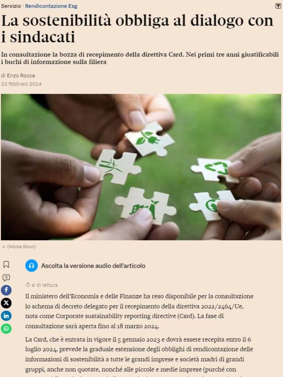 La sostenibilità obbliga al dialogo con i sindacati