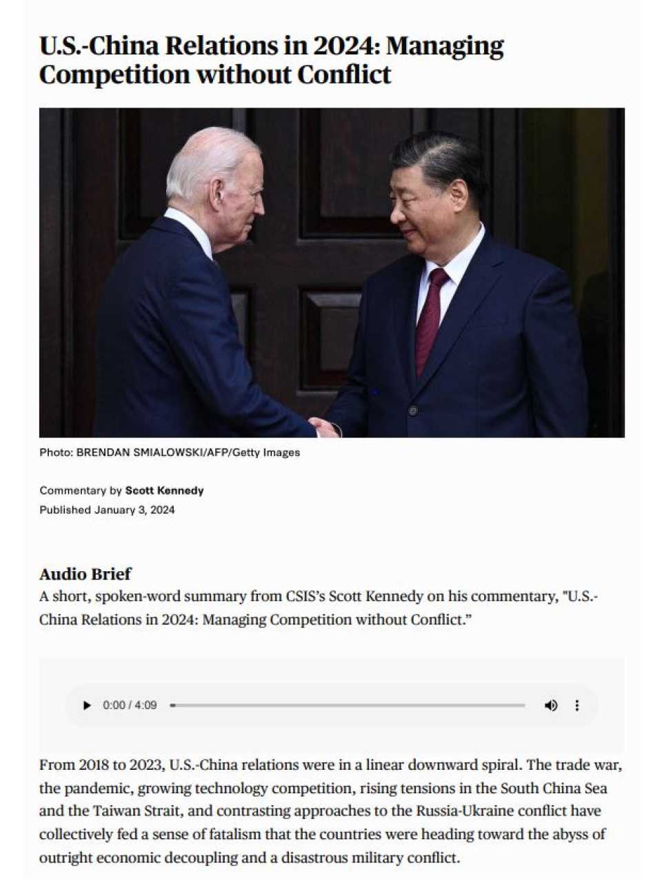 U.S.-China Relations in 2024: Managing Competition without Conflict