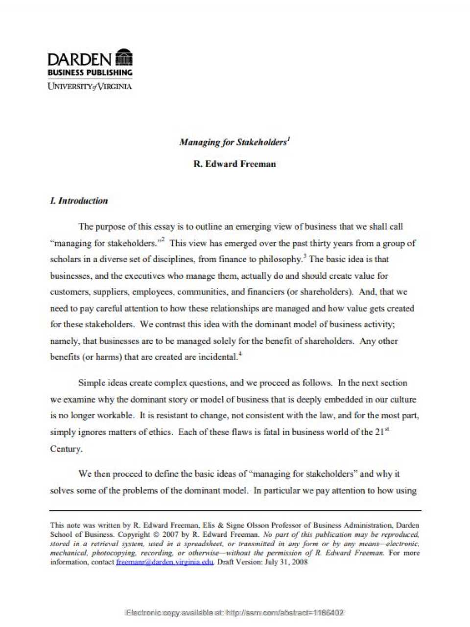 Managing for stakeholders