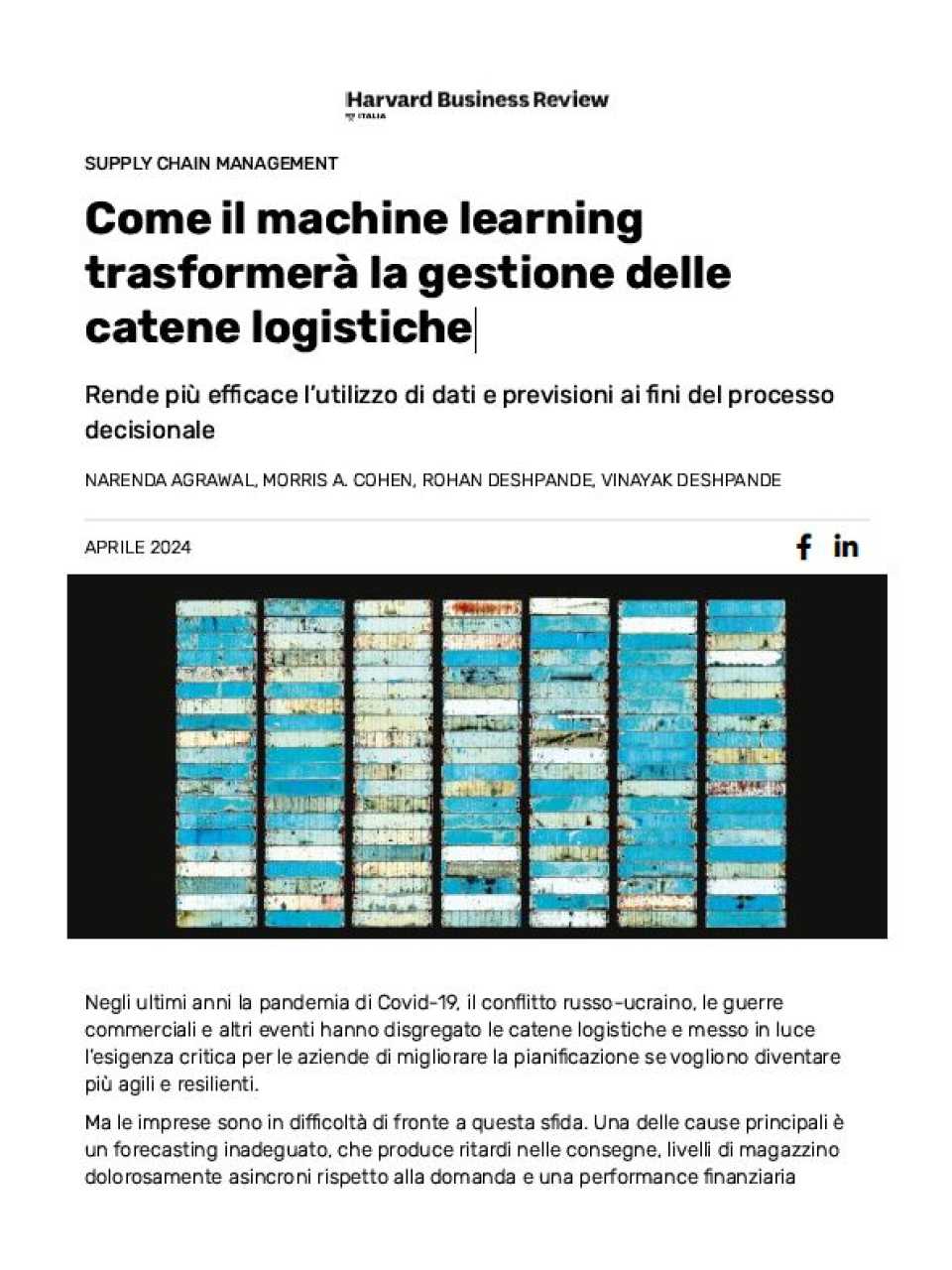 Come il machine learning trasformerà la gestione delle catene logistiche