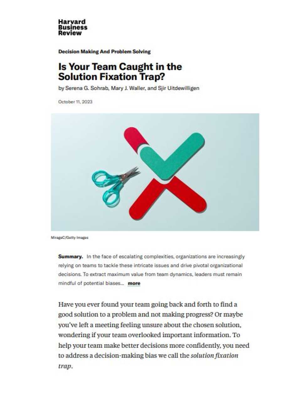 Is Your Team Caught in the Solution Fixation Trap?
