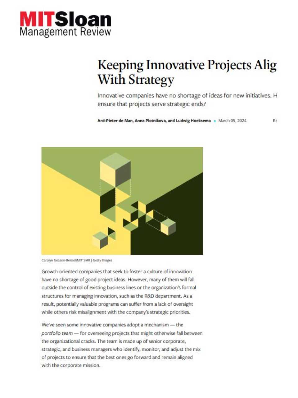Keeping innovative projects aligned with strategy