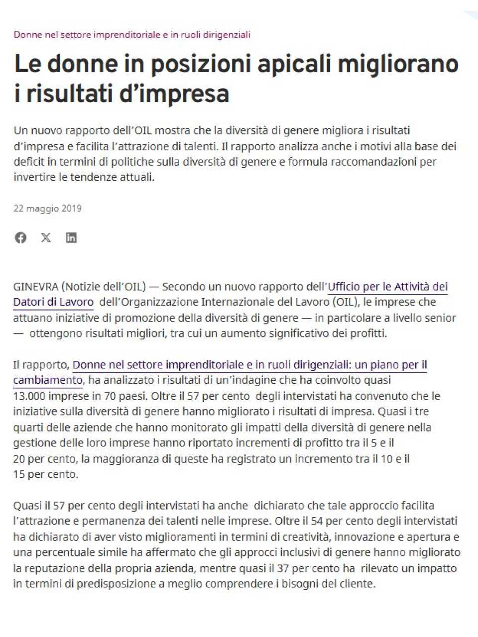 Le donne in posizioni apicali migliorano i risultati d’impresa