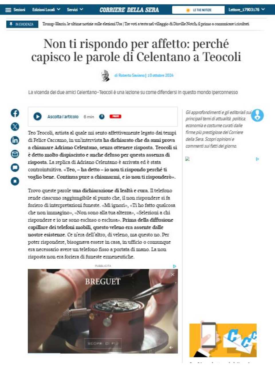 Non ti rispondo per affetto: perché capisco le parole di Celentano a Teocoli