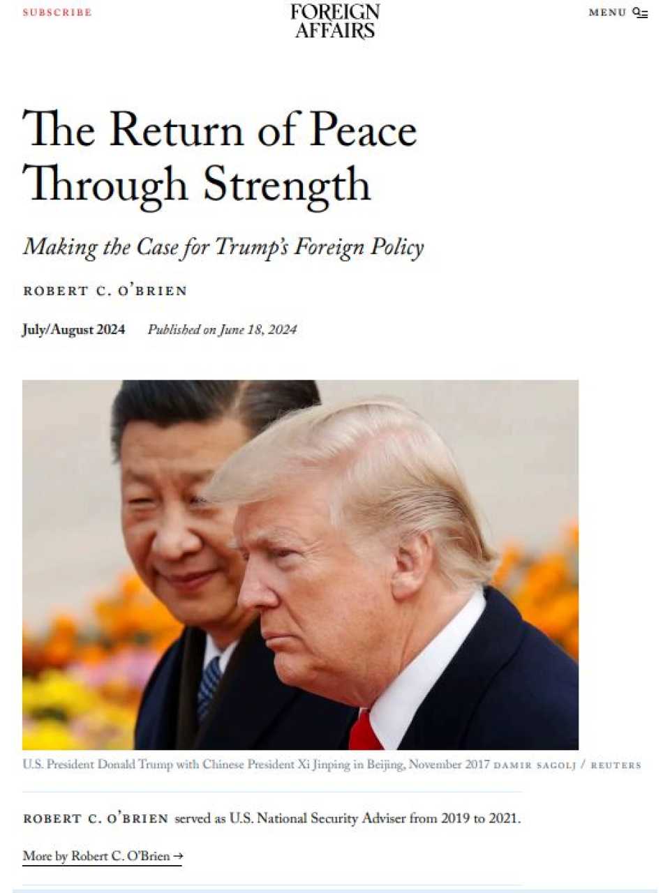 The return of peace through strength