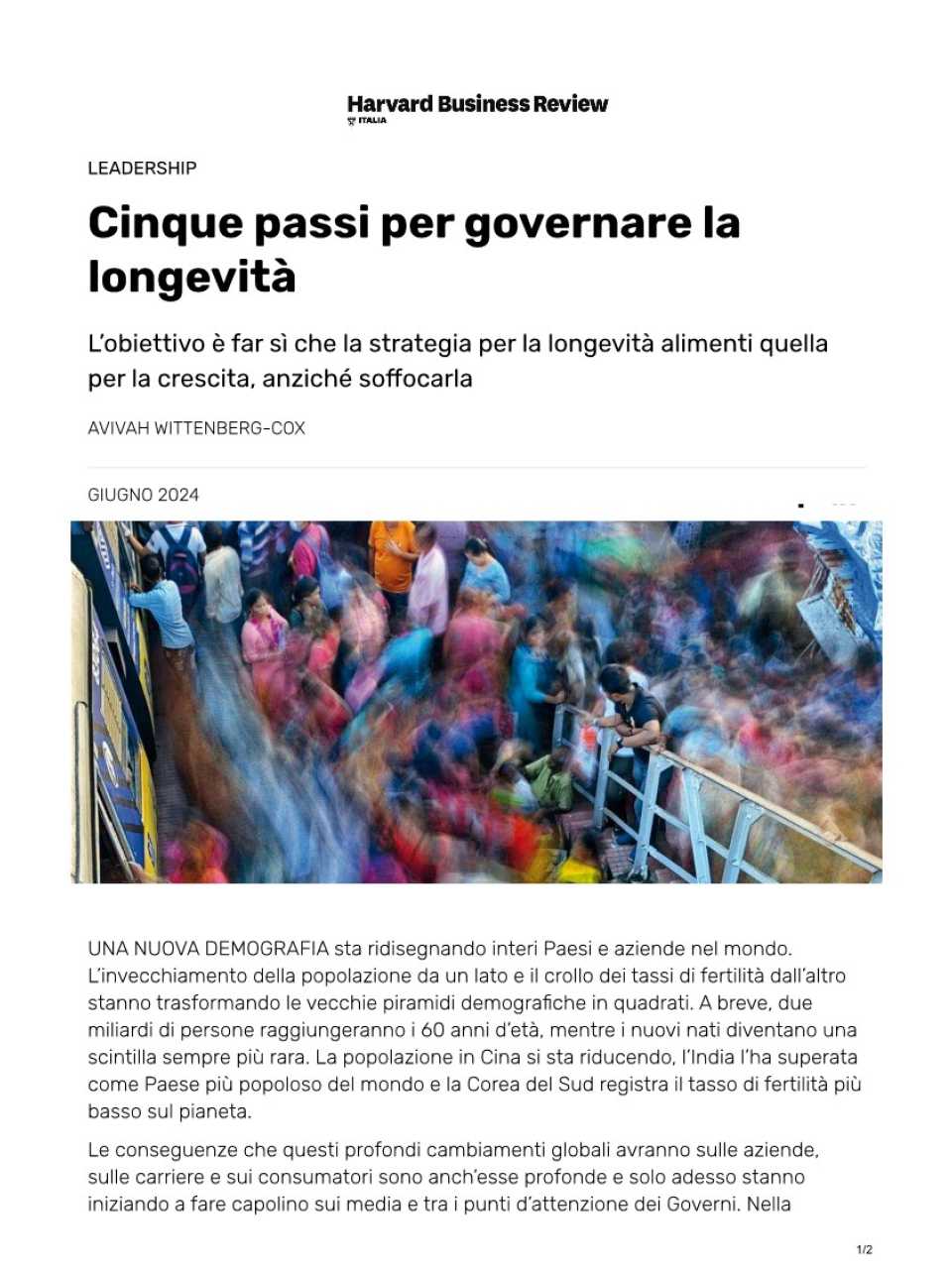 Cinque passi per governare la longevità