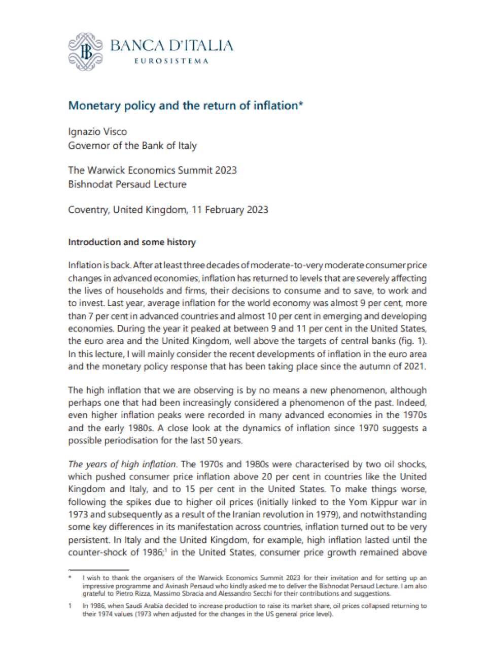 Monetary policy and the return of inflation