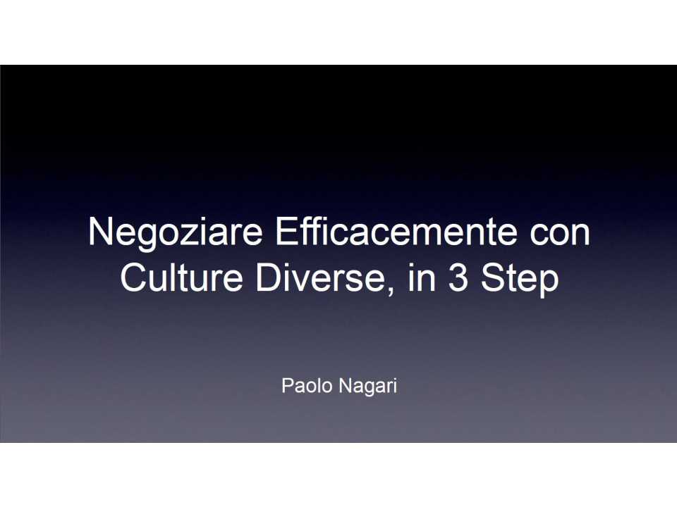 AGGIORNAMENTO PERMANENTEIN PRESENZA
Negoziare efficacemente con culture diverse, in 3 step