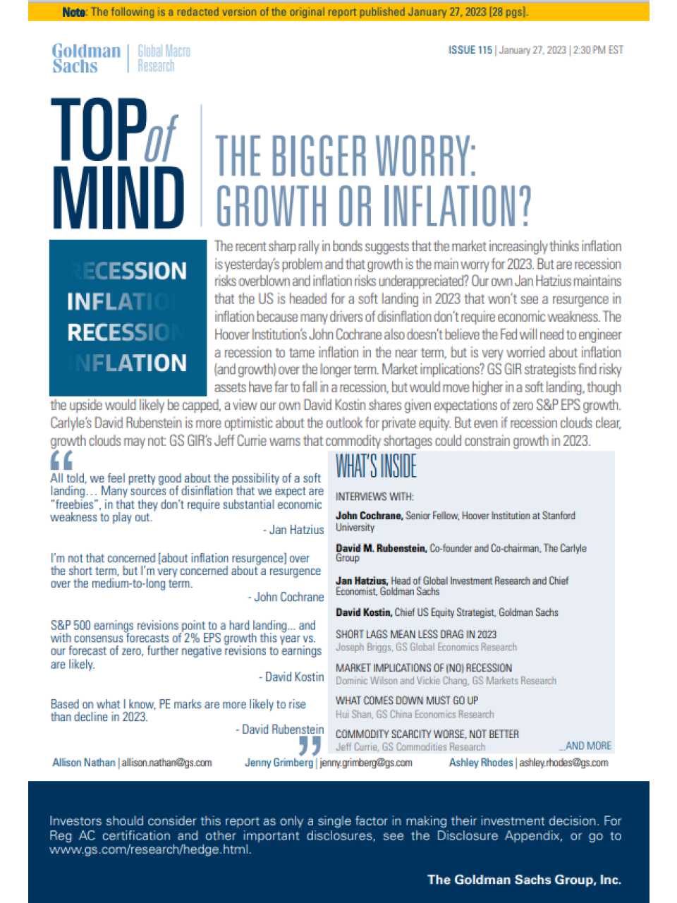 The bigger worry: growth or inflation?