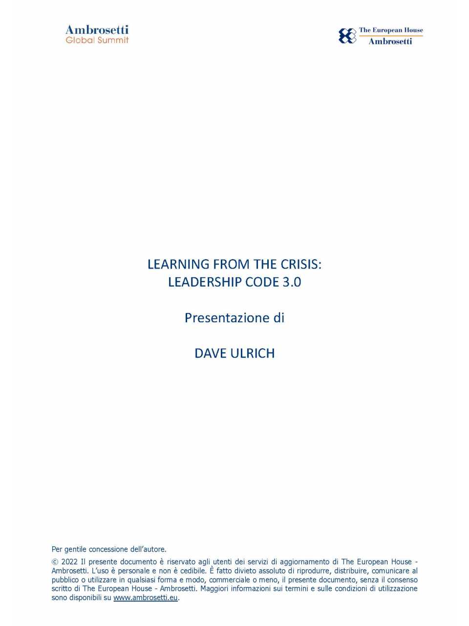 Learning from the crisis: leadership code 3.0