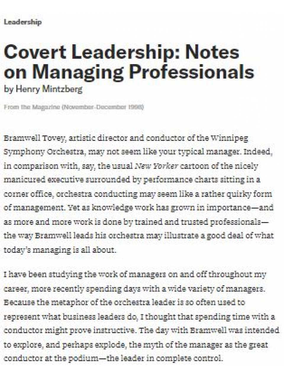 Covert leadership: notes on managing professionals