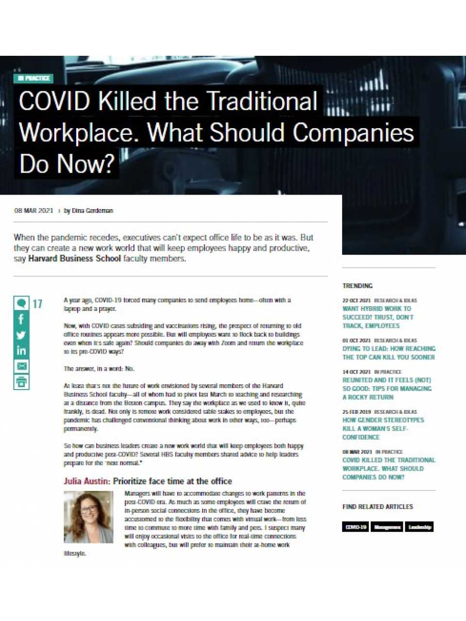 COVID Killed the Traditional Workplace. What Should Companies Do Now?