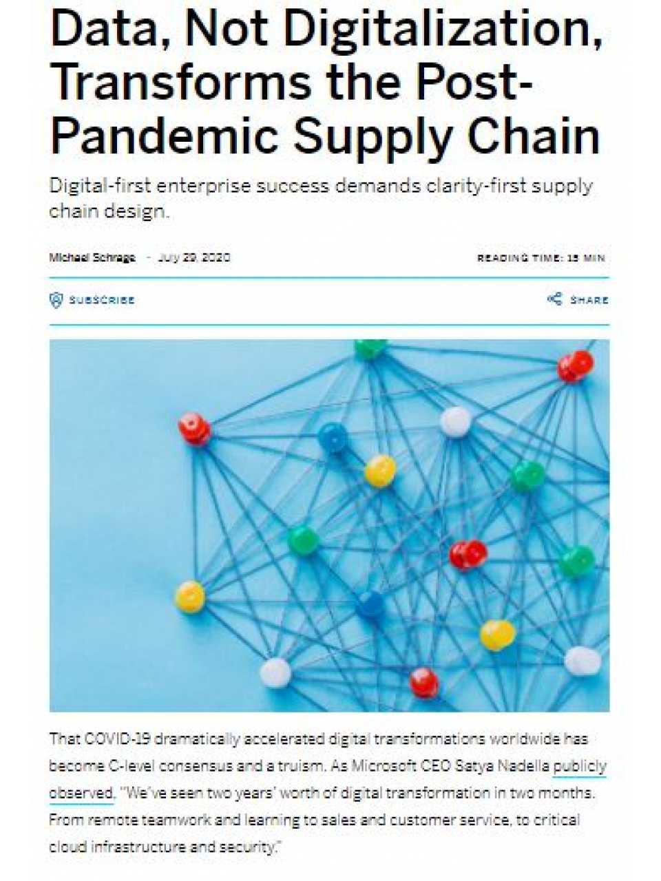 Data, not digitalization, transforms the post-pandemic supply chain