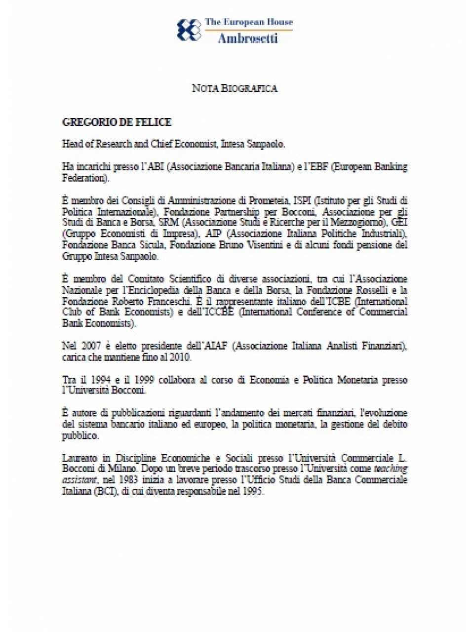 Nota biografica - Gregorio De Felice