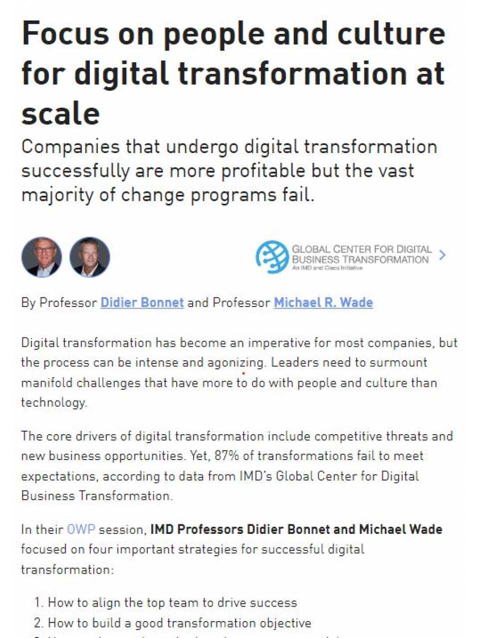Focus on people and culture for digital transformation at scale