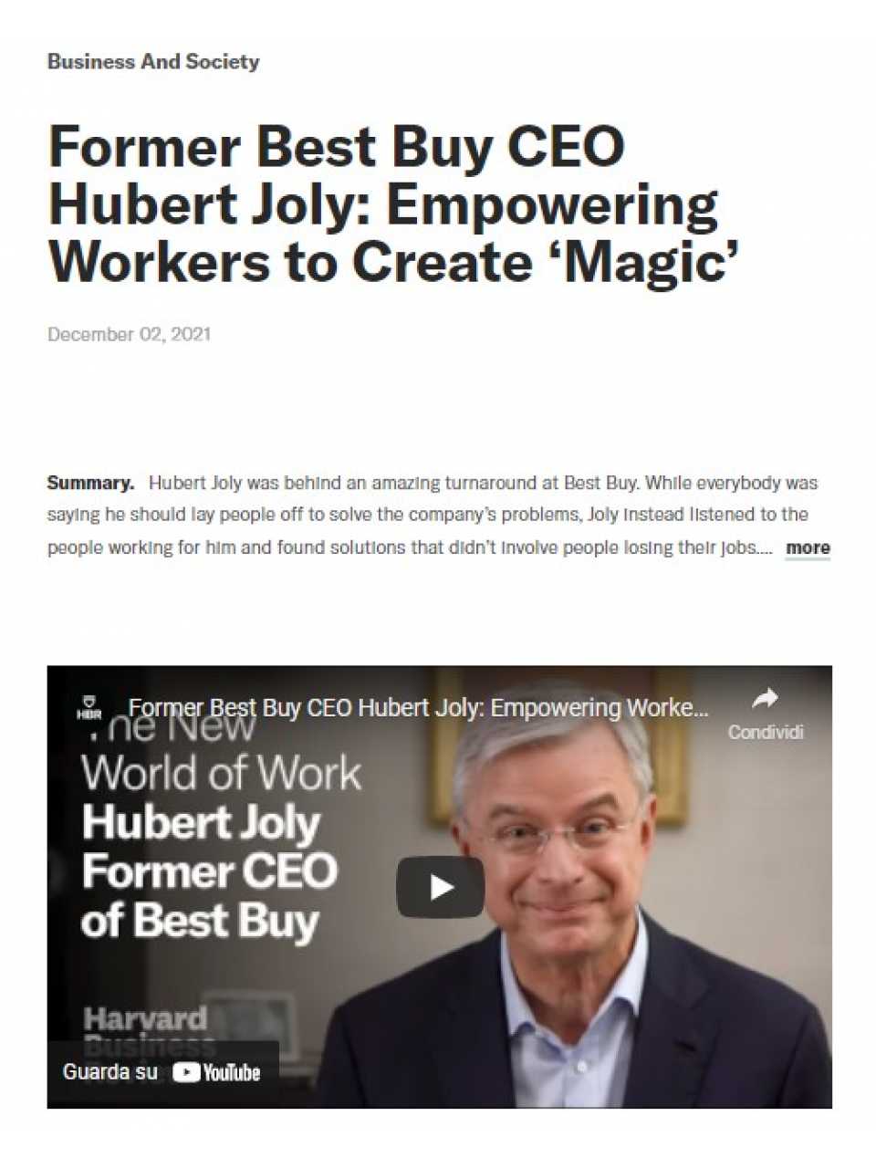 Former Best Buy CEO Hubert Joly: Empowering Workers to Create ‘Magic’