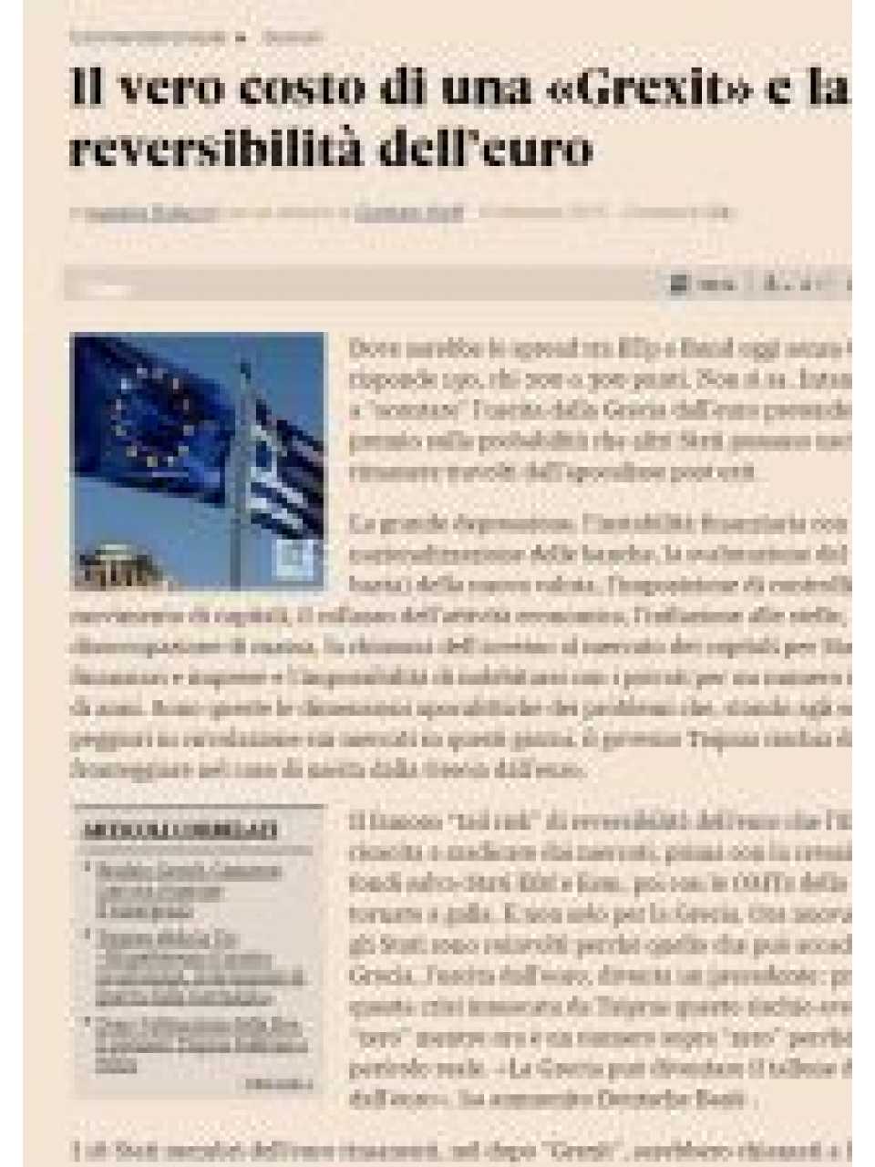 Il vero costo di una “Grexit” e la reversibilità dell’Euro