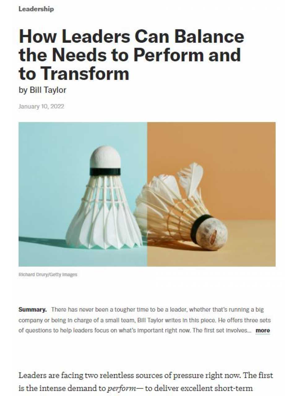 How leaders can balance the needs to perform and to transform