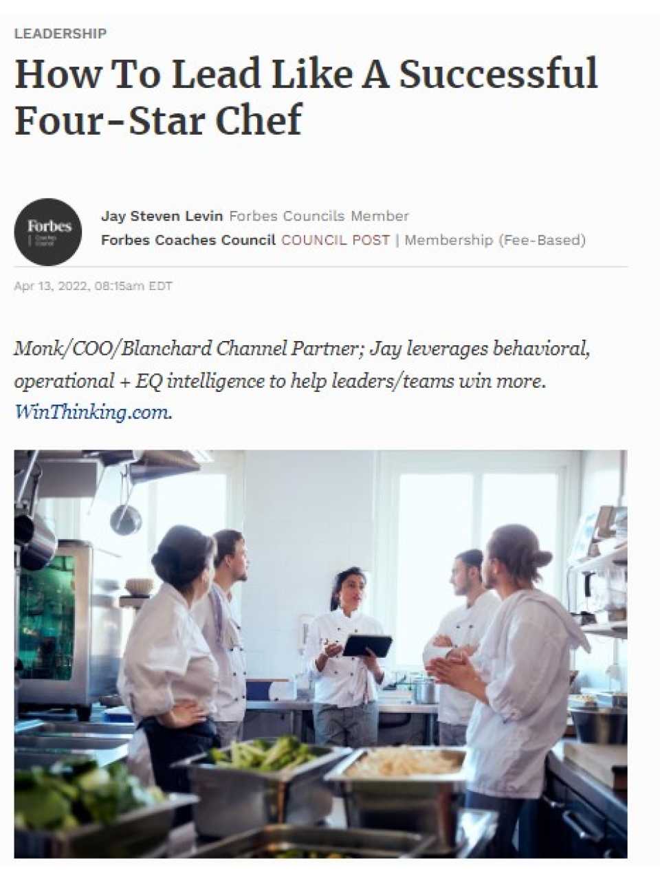 How To Lead Like A Successful Four-Star Chef