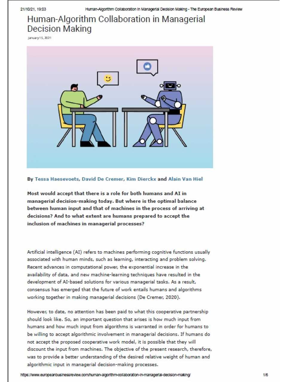Human-Algorithm Collaboration in Managerial Decision Making