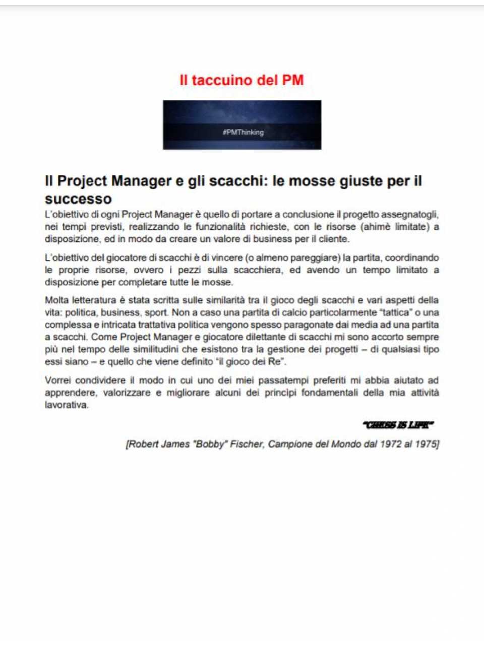 Il project Manager e gli scacchi: le mosse giuste per il successo