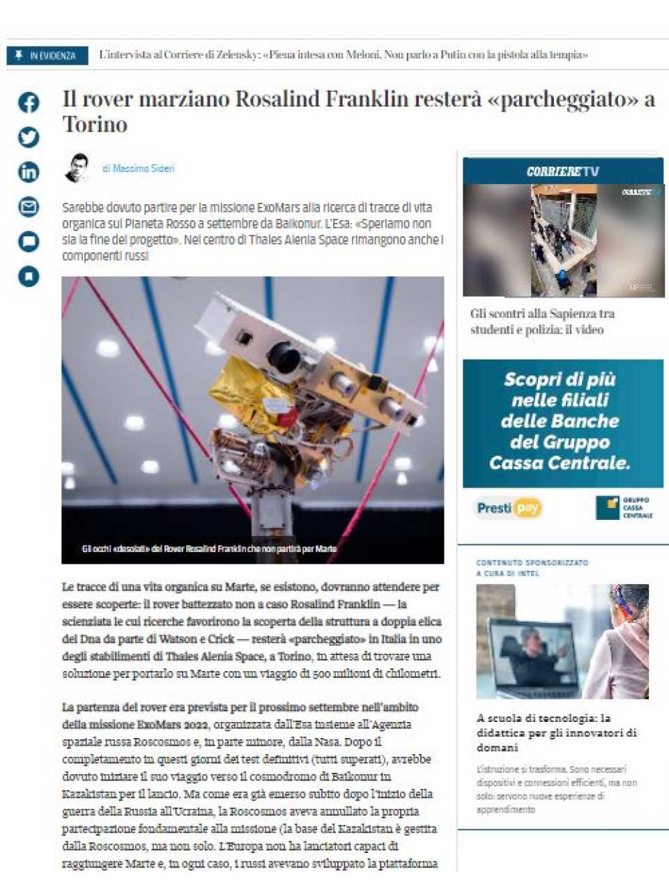 AGGIORNAMENTO PERMANENTEIN PRESENZA
Le sfide della Space Economy. Incontro con Roberto Battiston e visita al Rover Operations Control Center di Altec