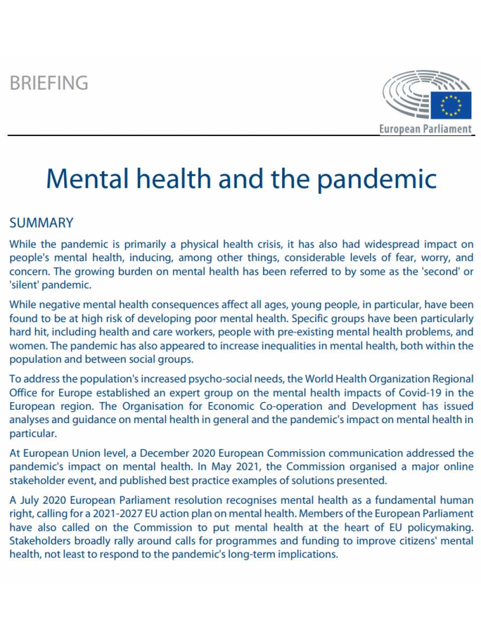 Mental health and the pandemic