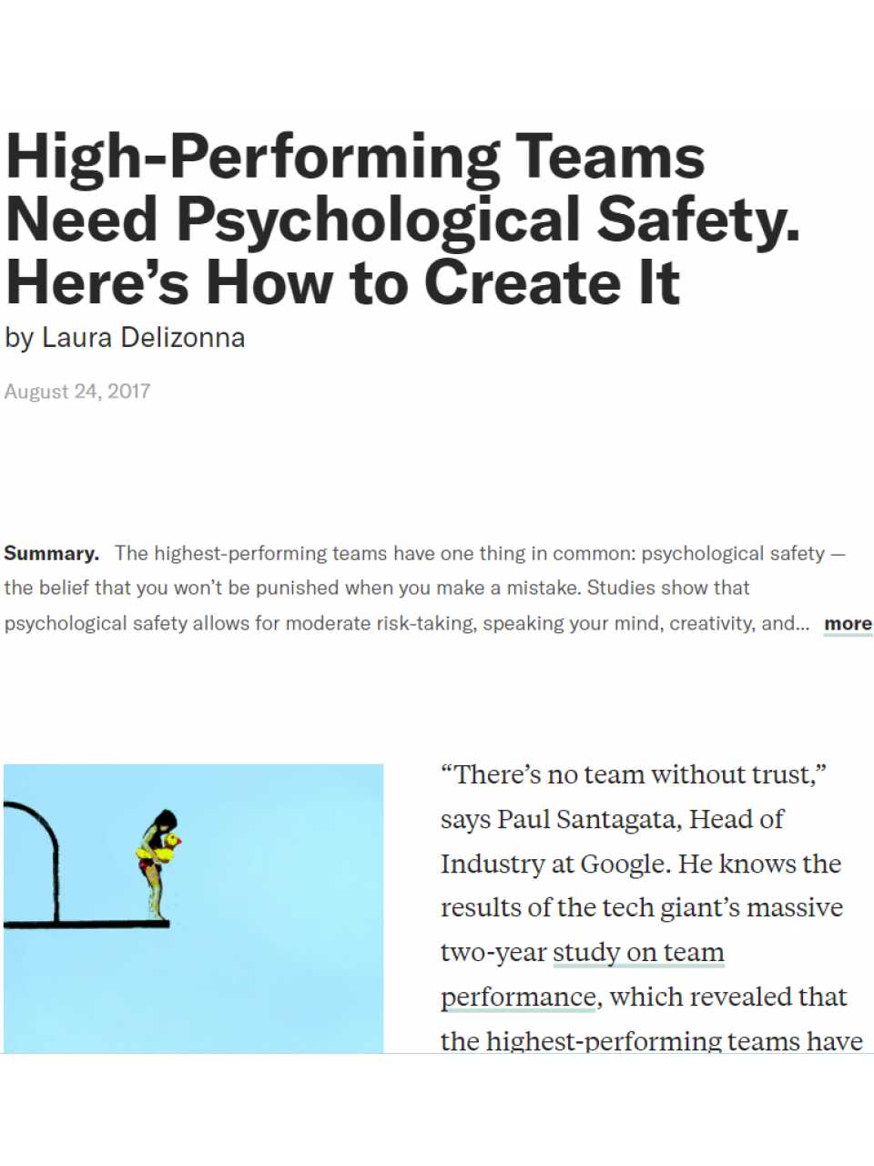 High-Performing Teams Need Psychological Safety. Here’s How to Create It