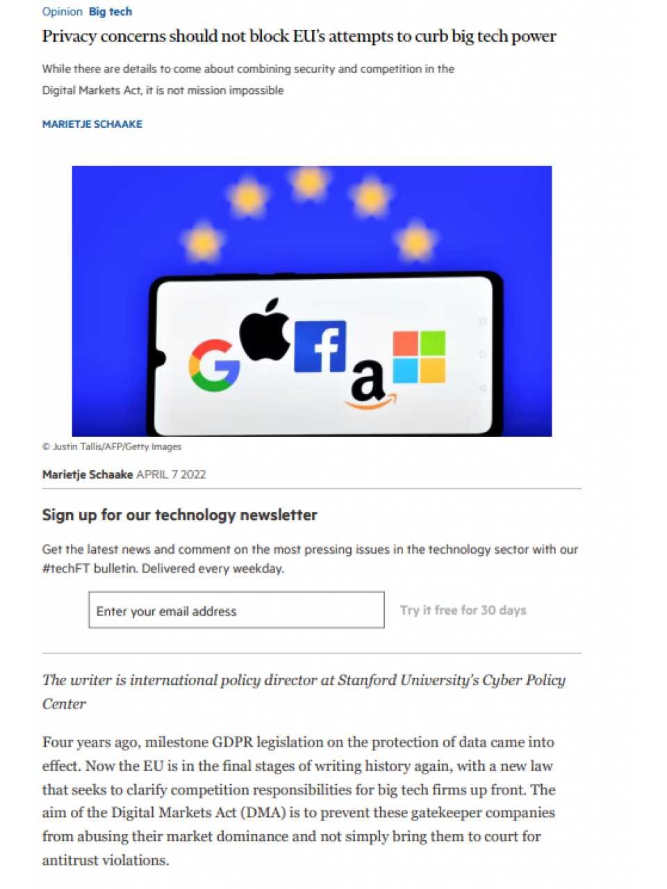 Privacy concerns should not block EU’s attempts to curb big tech power