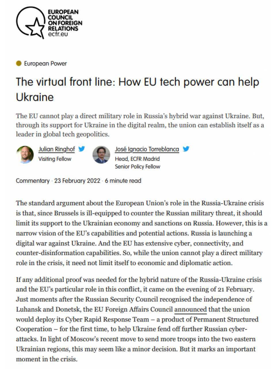 The virtual front line: How EU tech power can help Ukraine