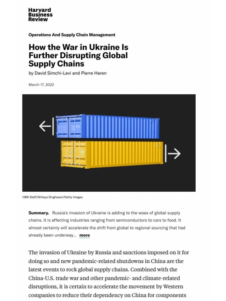 How the War in Ukraine Is Further Disrupting Global Supply Chains