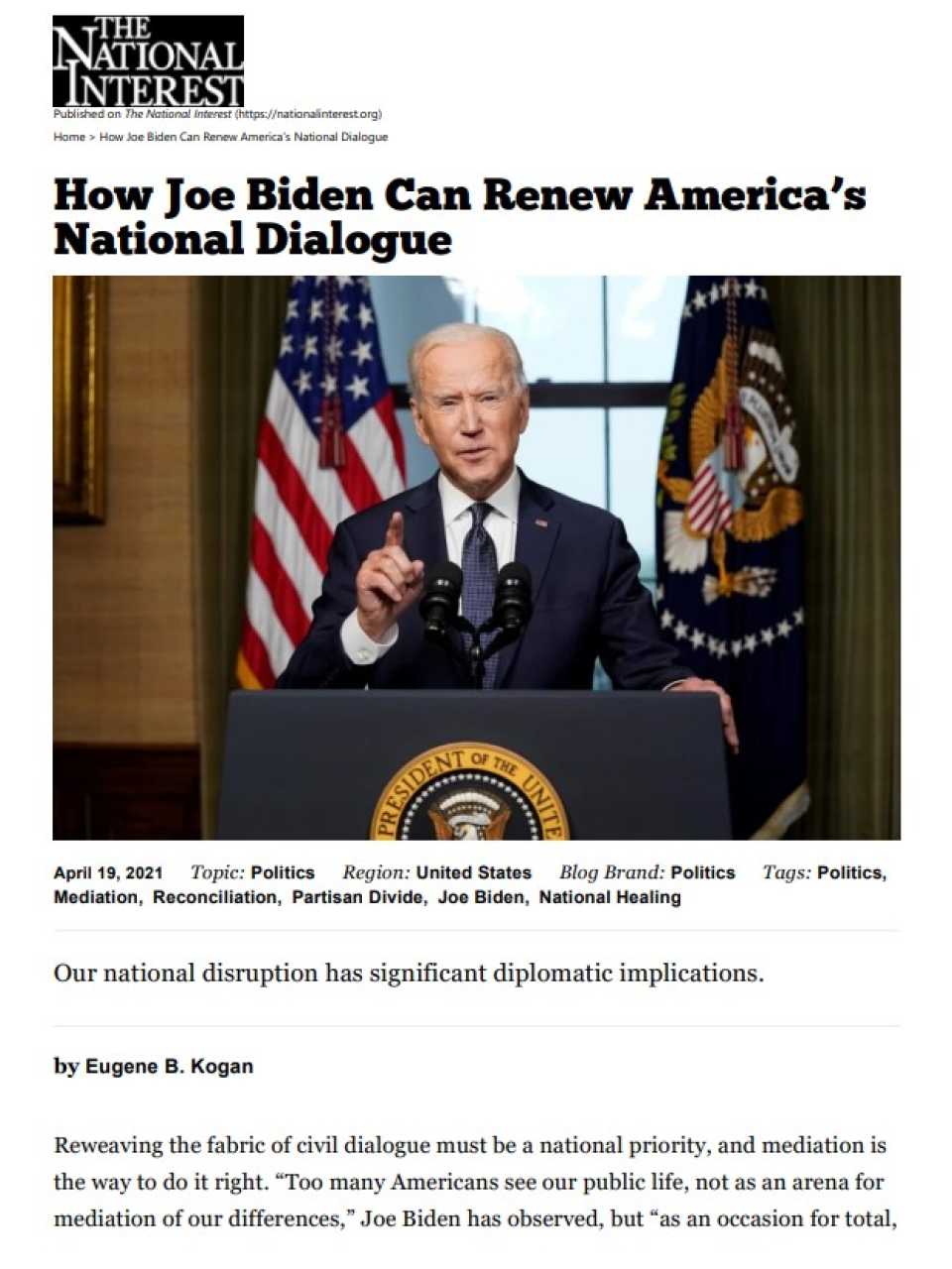 How Joe Biden Can Renew America’s National Dialogue