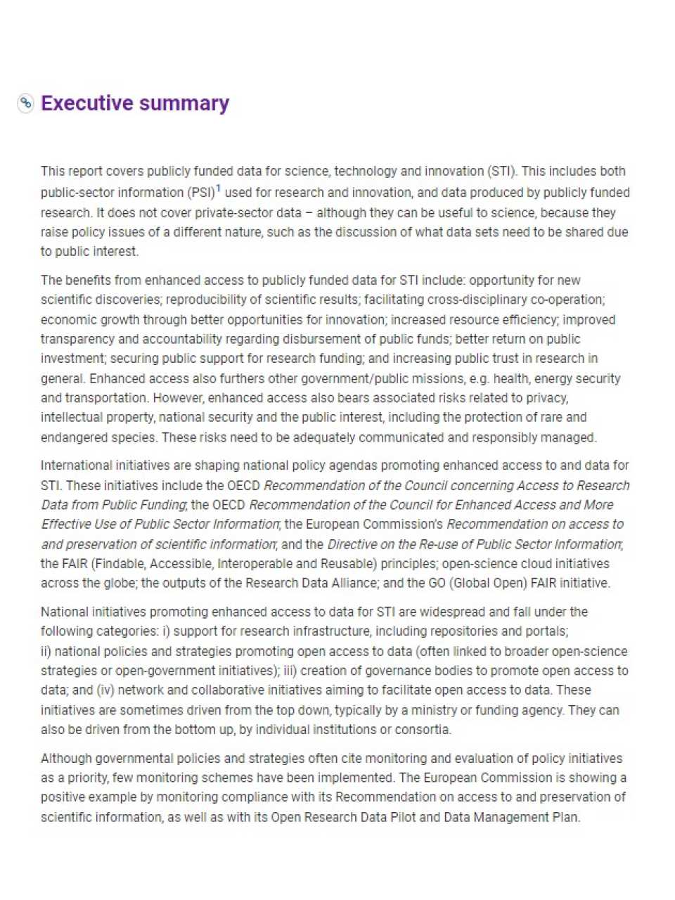 Enhanced access to publicly funded data for science, technology and innovation