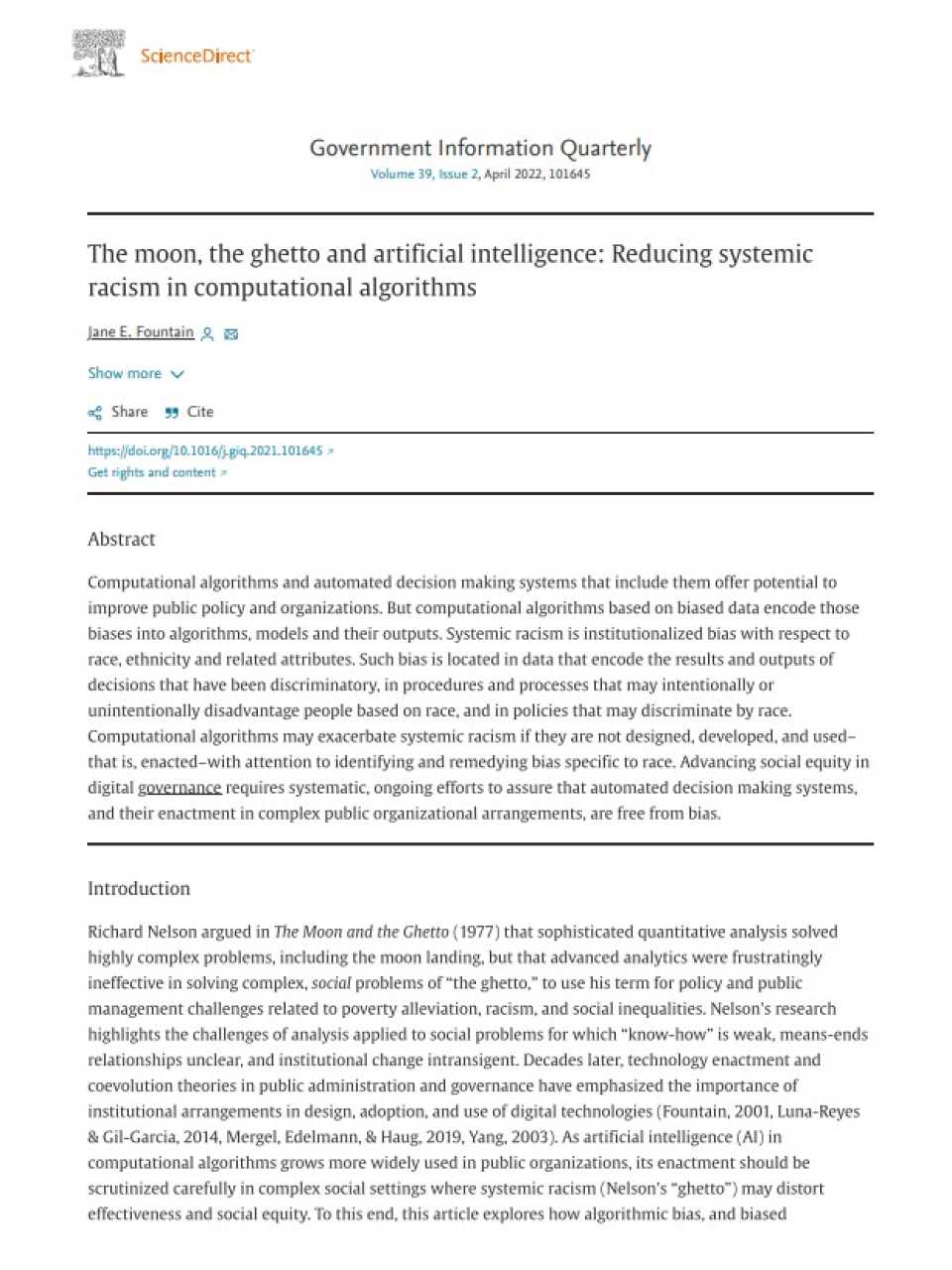 The moon, the ghetto and artificial intelligence: Reducing systemic racism in computational algorithms
