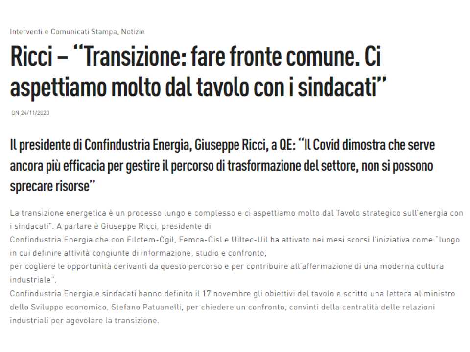 AGGIORNAMENTO PERMANENTEIN PRESENZA
Transizione energetica e industria: le incognite di un percorso ancora da tracciare