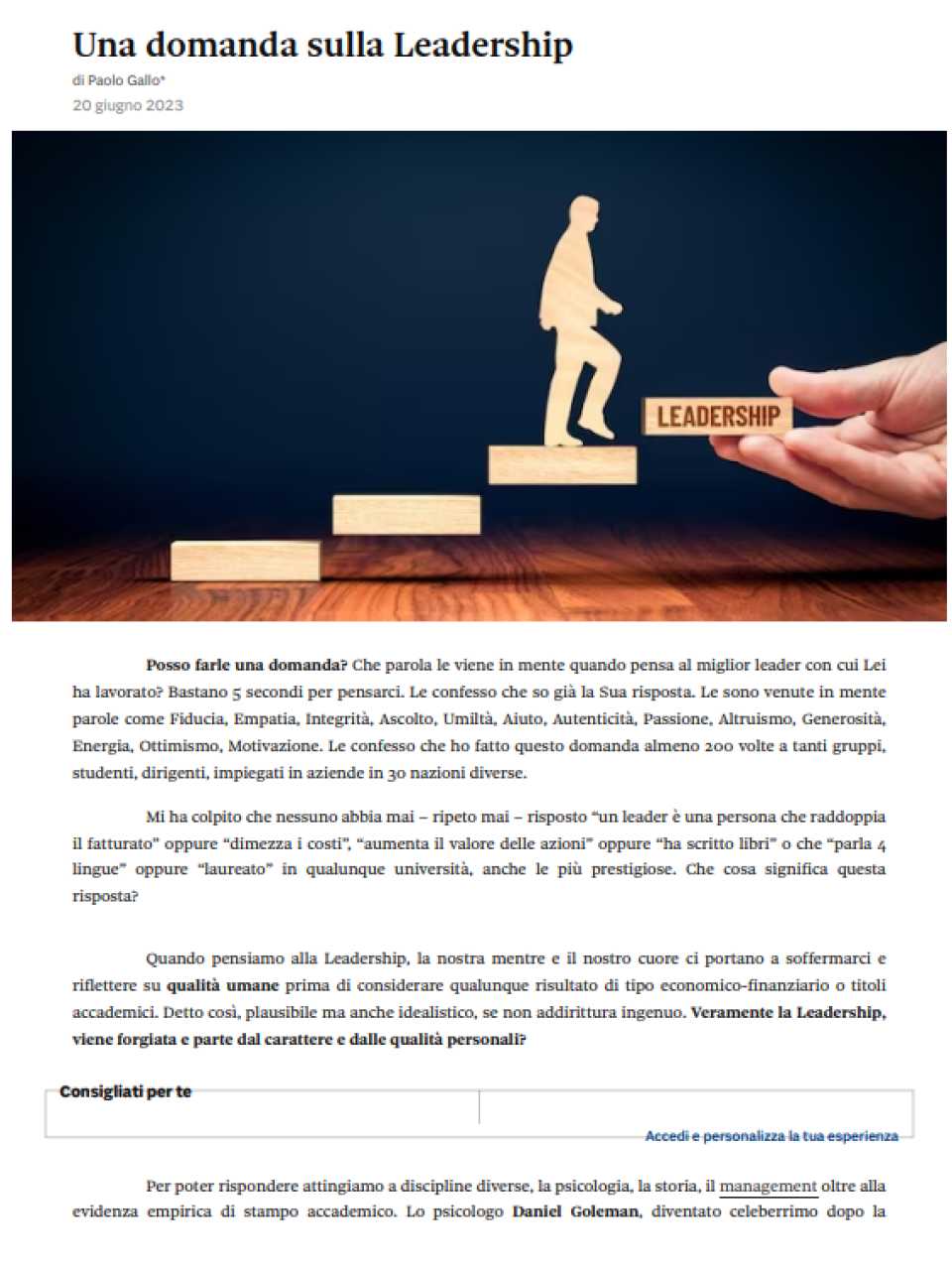 Una domanda sulla Leadership