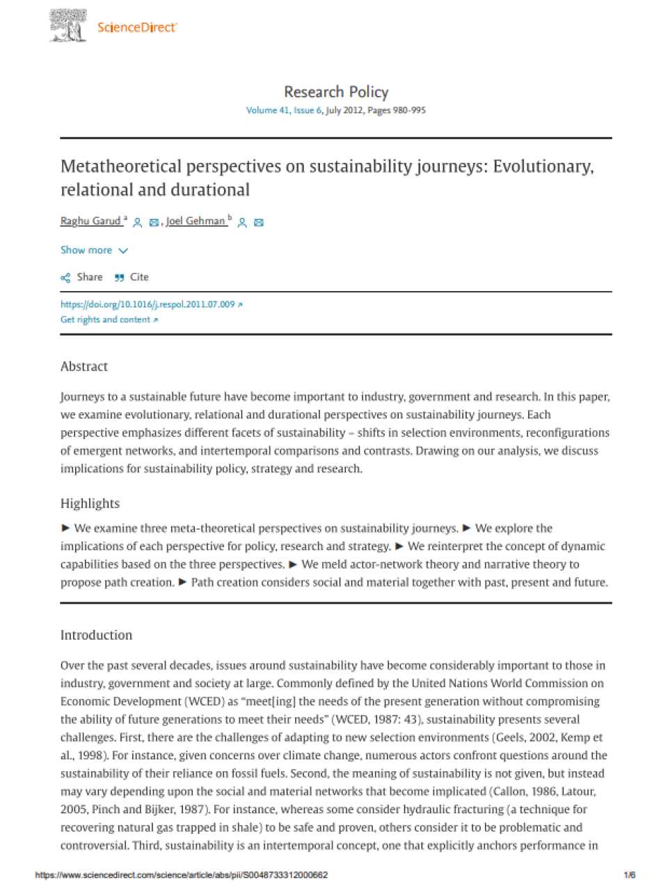 Metatheoretical perspectives on sustainability journeys: Evolutionary, relational and durational