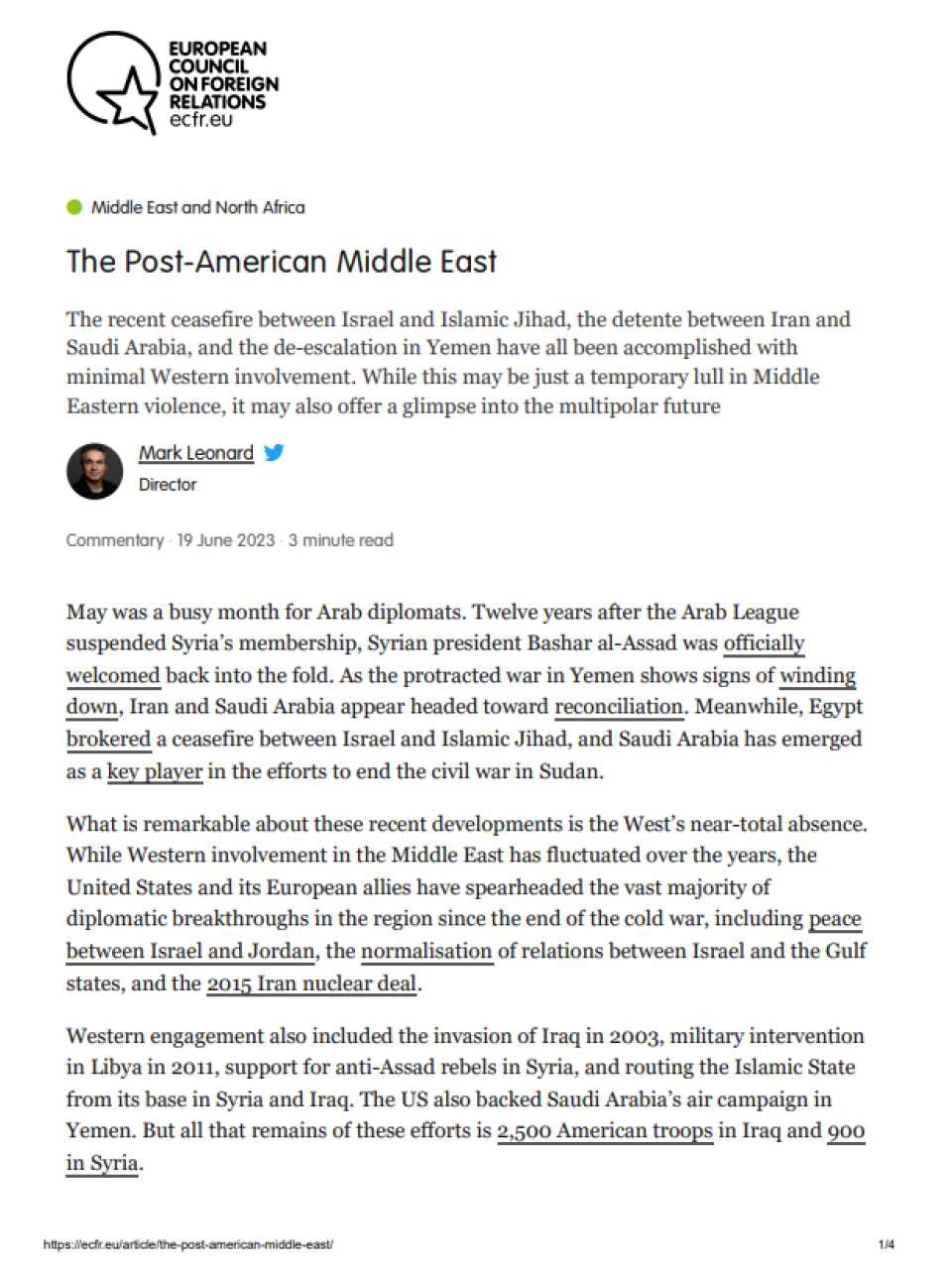 The Post-American Middle East