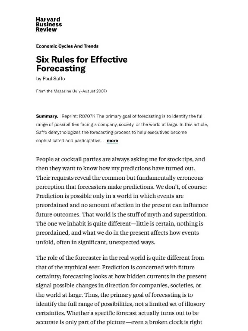 Six Rules for Effective Forecasting