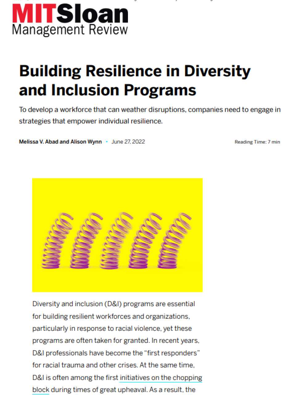 Building Resilience in Diversity and Inclusion Programs